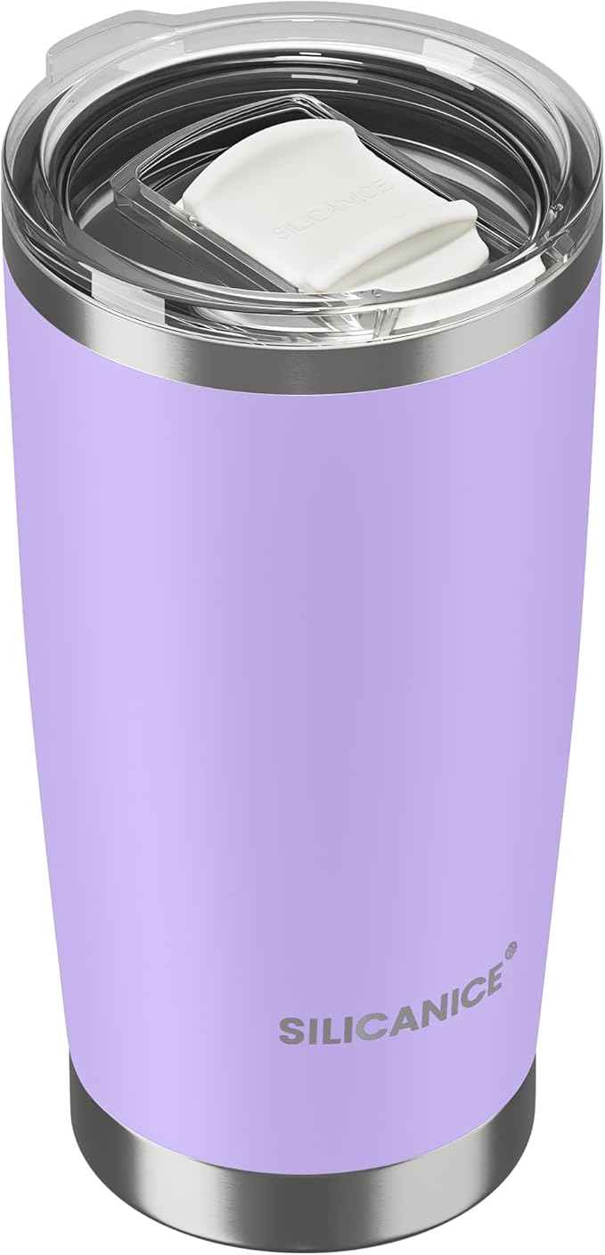 Coffee Tumbler 20 oz, Double Wall Stainless Steel Travel Coffee Mug with Removable Slider Lid, BPA Free, Car Cup Holder Compatible - Gym/Office/Travel/Home - Lilac