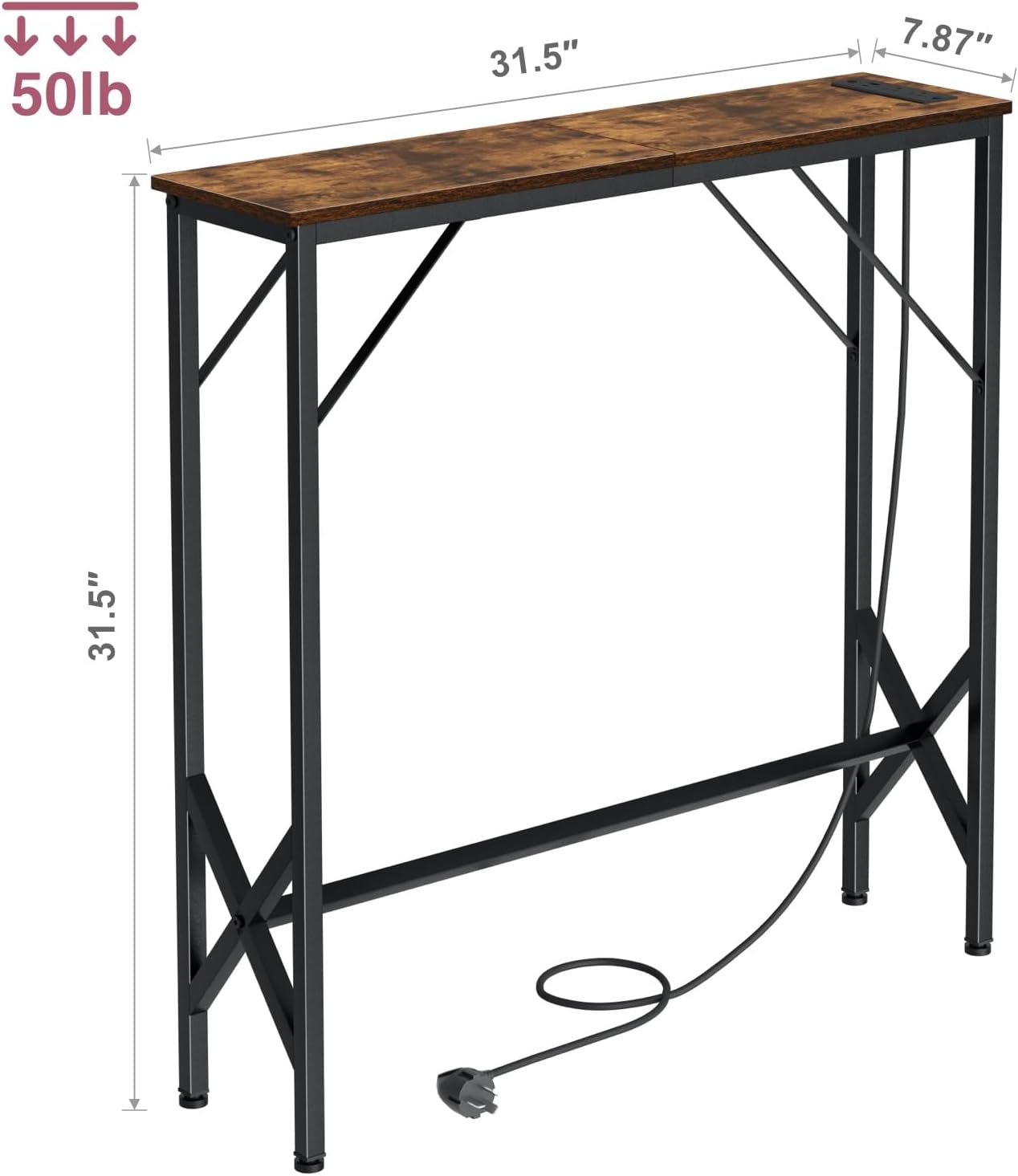 31.5‘’ Console Table, Skinny Entryway Table with Fast-Charging Station, Narrow Long Sofa Table, Behind Slim Couch Table for Entrance, Hallway, Living Room Decor ST-BR80-1