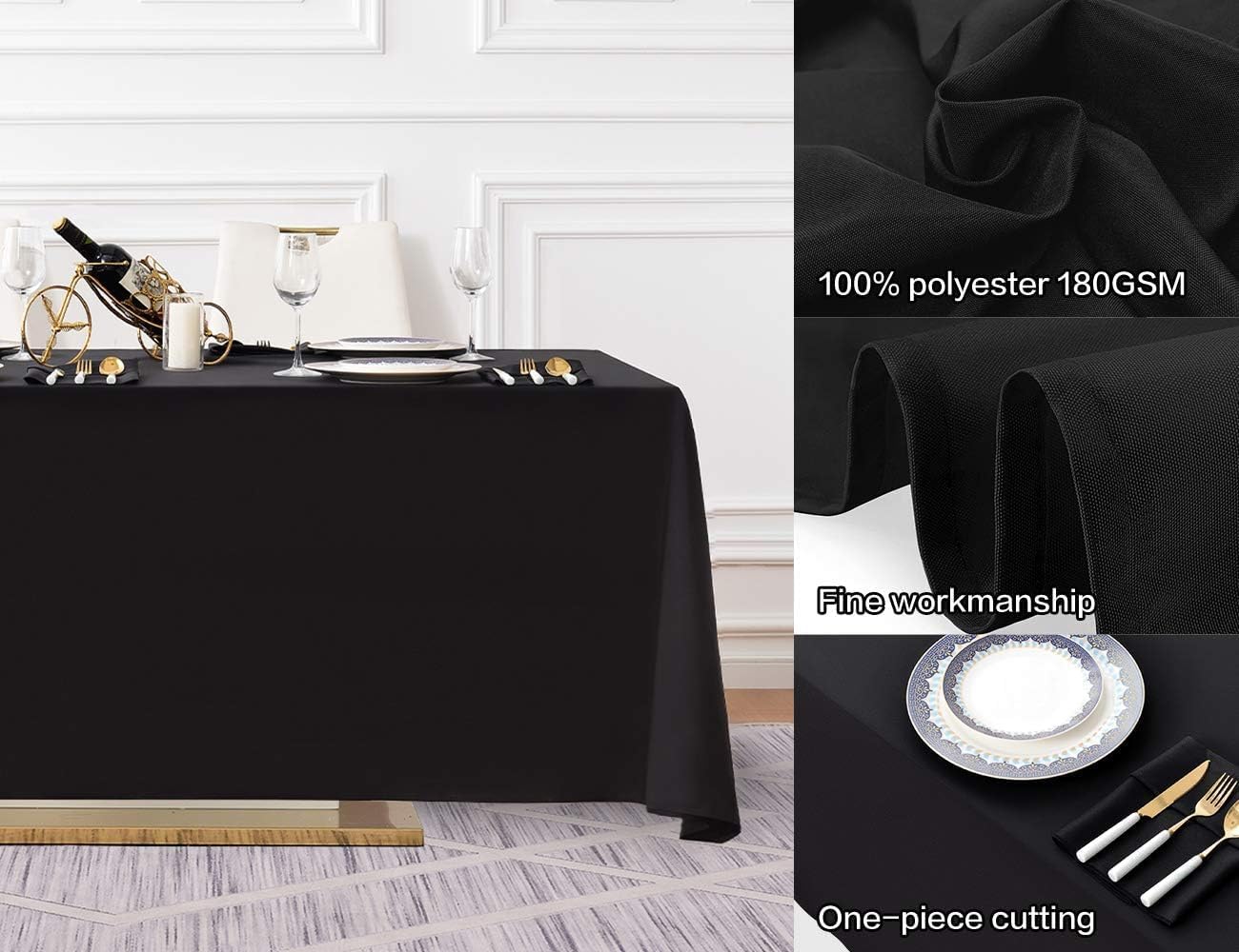 Surmente 5 Pack Black Tablecloth 90 x 156-inch Rectangular Polyester Table Cloth for Weddings, Banquets, or Restaurants