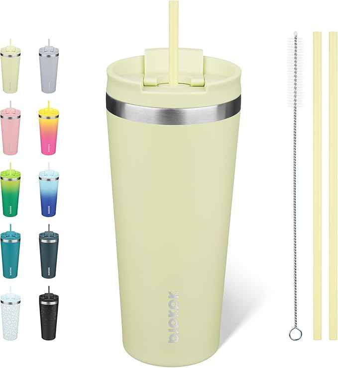 BJPKPK 22oz Insulated Tumbler With lid And Straw Stainless Steel Tumblers Travel Coffee Mug Reusable Thermal Cup,Macaron Green