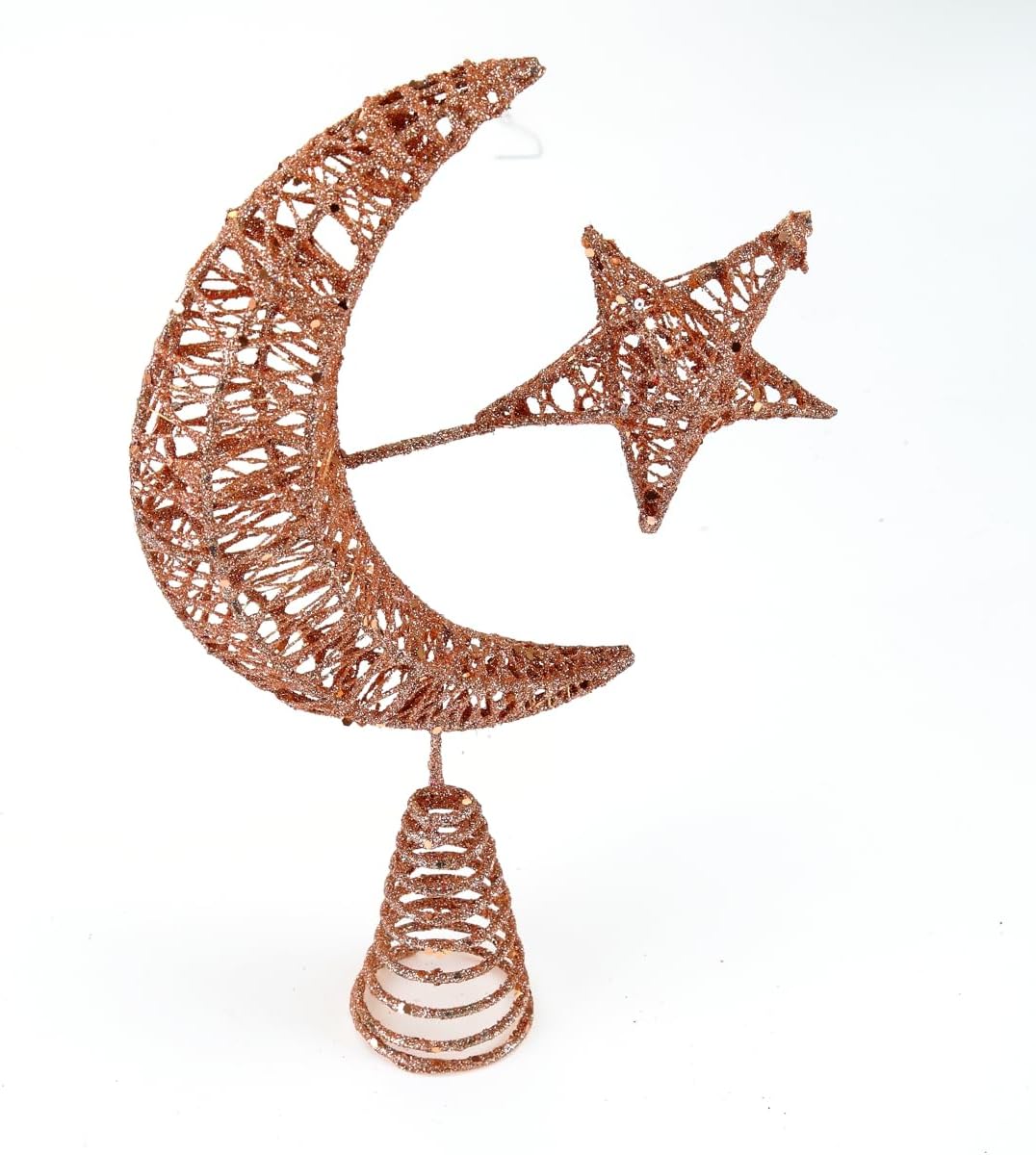 BinaryABC Moon and Star Christmas Tree Topper,Glittering Christmas Tree Decoration Ornaments,Xmas Tree Decorations Holiday Seasonal Home Décor (Rose Gold)