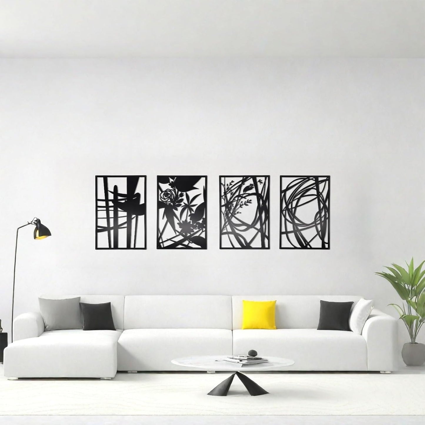 AIM & GGKK 4 Pack Black Abstract Wall Art Décor, Minimalist Décor Single Line Art Wall Decorations for Living Room Bedroom Bathroom Study (Size 17 x 11.8'')