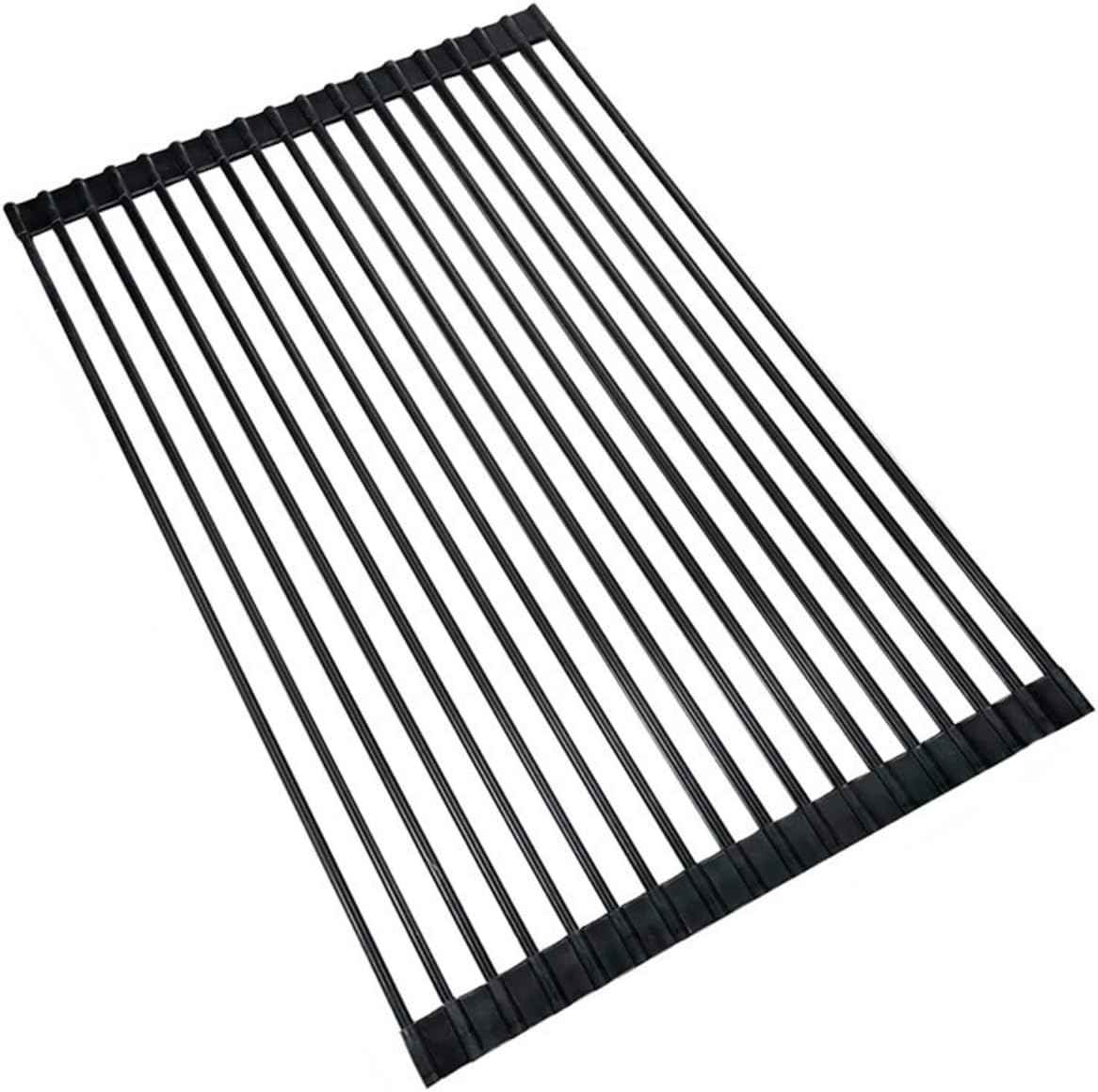 BeyondNice Roll Up Dish Drying Rack, Sink Drying Rack Over Sink Dish Drying Rack Stainless Steel Foldable Drain Rack for Kitchen Sink Counter Utensils Vegetables and Fruits (Large, Black)