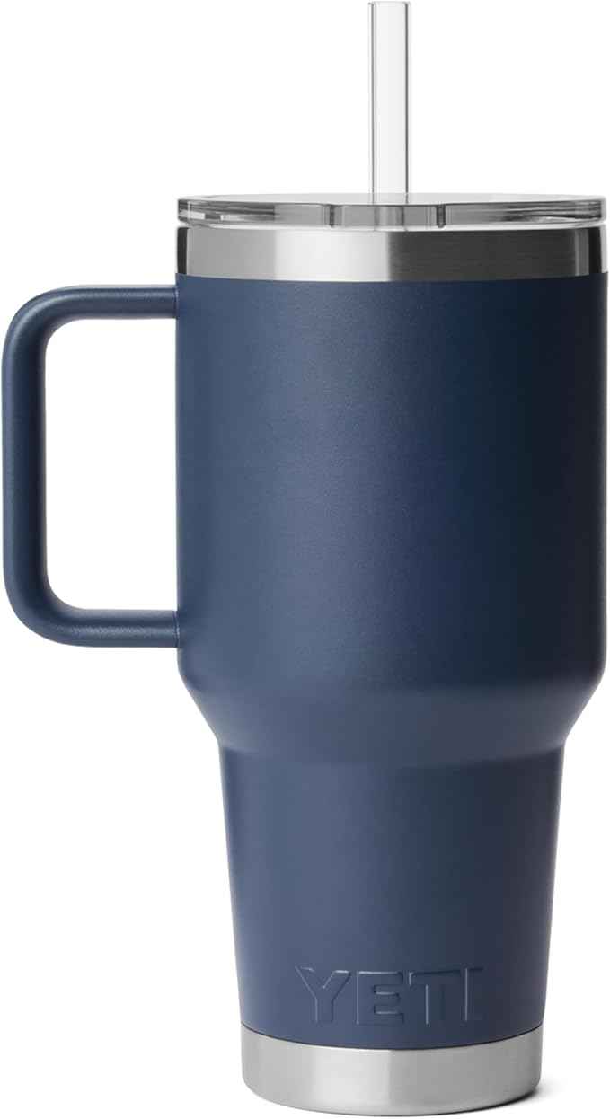 YETI Rambler 35 oz Straw Mug 2.0 - Double-Wall Vacuum Insulation for Cold Beverages – Dishwasher Safe – Cupholder Compatible – Reusable Straw – Comfortable Grip Handle – Travel Mug - Navy