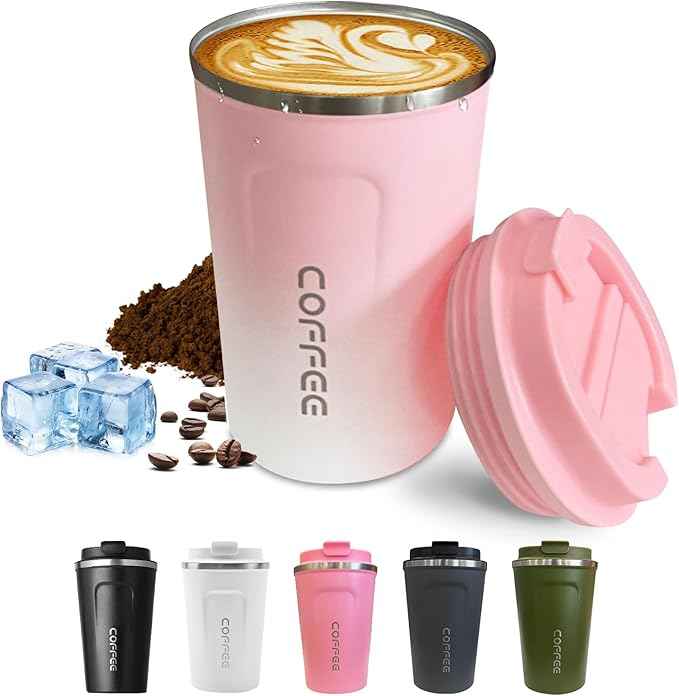 SPLMIFA Travel Coffee Mug Leak-Proof, Reusable Coffee Cups with Lids, Stainless Steel Vacuum Insulated Coffee Tumblers, Thermal Insulation Cup for Men and Women Hot & Cold Drinks(2nd-Pink White, 17OZ)