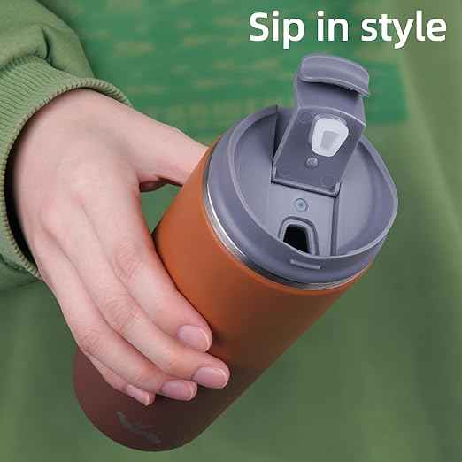 Konokyo Tumbler with Lid, 16 oz Travel Coffee Mug Double Wall Vacuum Stainless Steel Thermal Metal Cup Insulated Water Bottle,Caramel