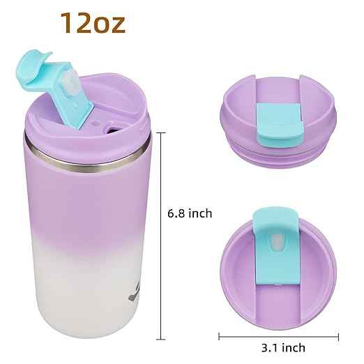 Konokyo Tumbler with Lid, 12 oz Travel Coffee Mug Double Wall Vacuum Stainless Steel Thermal Metal Cup Insulated Water Bottle,PurpleWhite