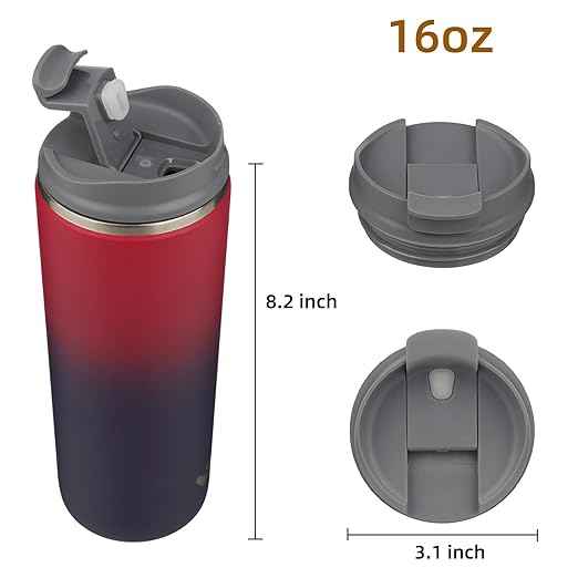 Konokyo Tumbler with Lid, 16 oz Travel Coffee Mug Double Wall Vacuum Stainless Steel Thermal Metal Cup Insulated Water Bottle,Rosy Red