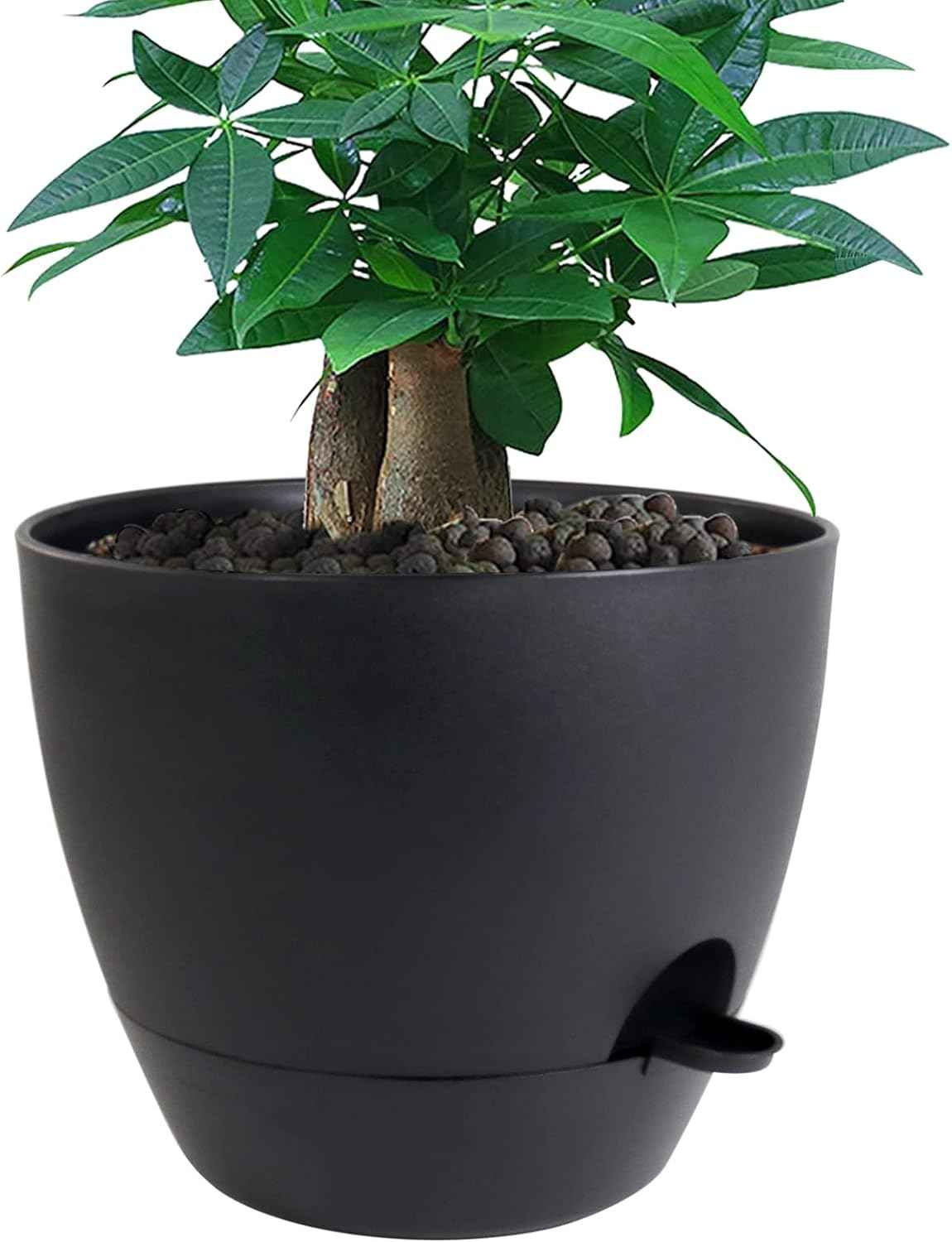 UOUZ 12 inch Large Self Watering Pots, Plastic Planters with 60oZ Removable Deep Reservoir and Multi Mesh Drainage Holes for Indoor Outdoor Garden Plants and Flowers, Black