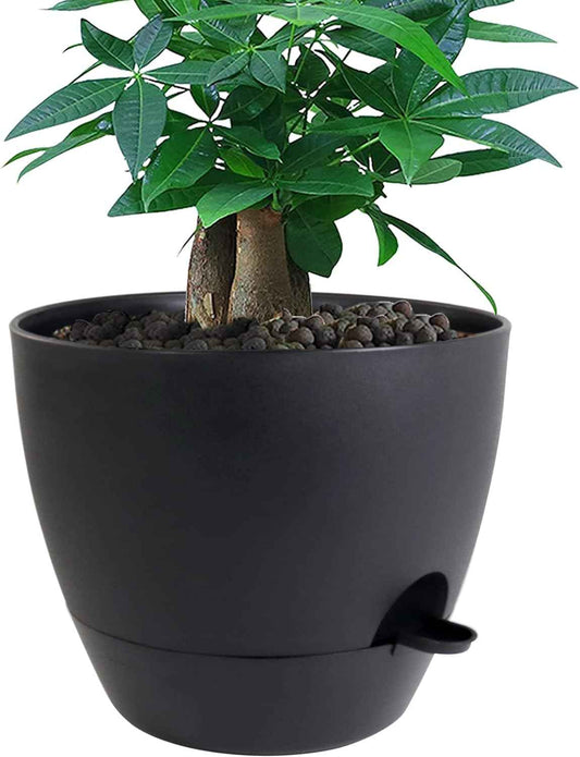 UOUZ 12 inch Large Self Watering Pots, Plastic Planters with 60oZ Removable Deep Reservoir and Multi Mesh Drainage Holes for Indoor Outdoor Garden Plants and Flowers, Black