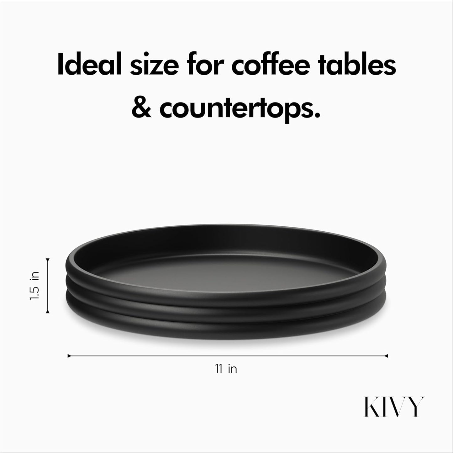 KIVY Round Decorative Concrete Tray 11x1,5 Inch - Modern Circle Coffee Table Bowl - Home Decor Table Tray for Livingroom & Bedroom - Modern Decorative Trays - Black Flat Bowl - Centerpiece Trays