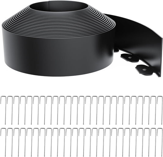 Landscape Edging 4 Inch Tall 40FT with 50Pcs Metal Spikes, Plastic Garden Edging Border Landscape Edging Border Lawn Edging for Landscaping, Flower Bed, Yard