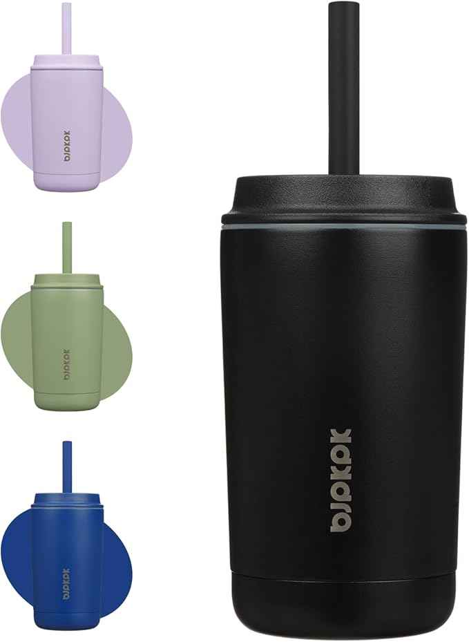BJPKPK Insulated Tumbler with Lid and Straw,12 oz Stainless Steel Travel Coffee Mug,Spill Proof Thermal Cup,Keep Drinks Cold and Hot,Black