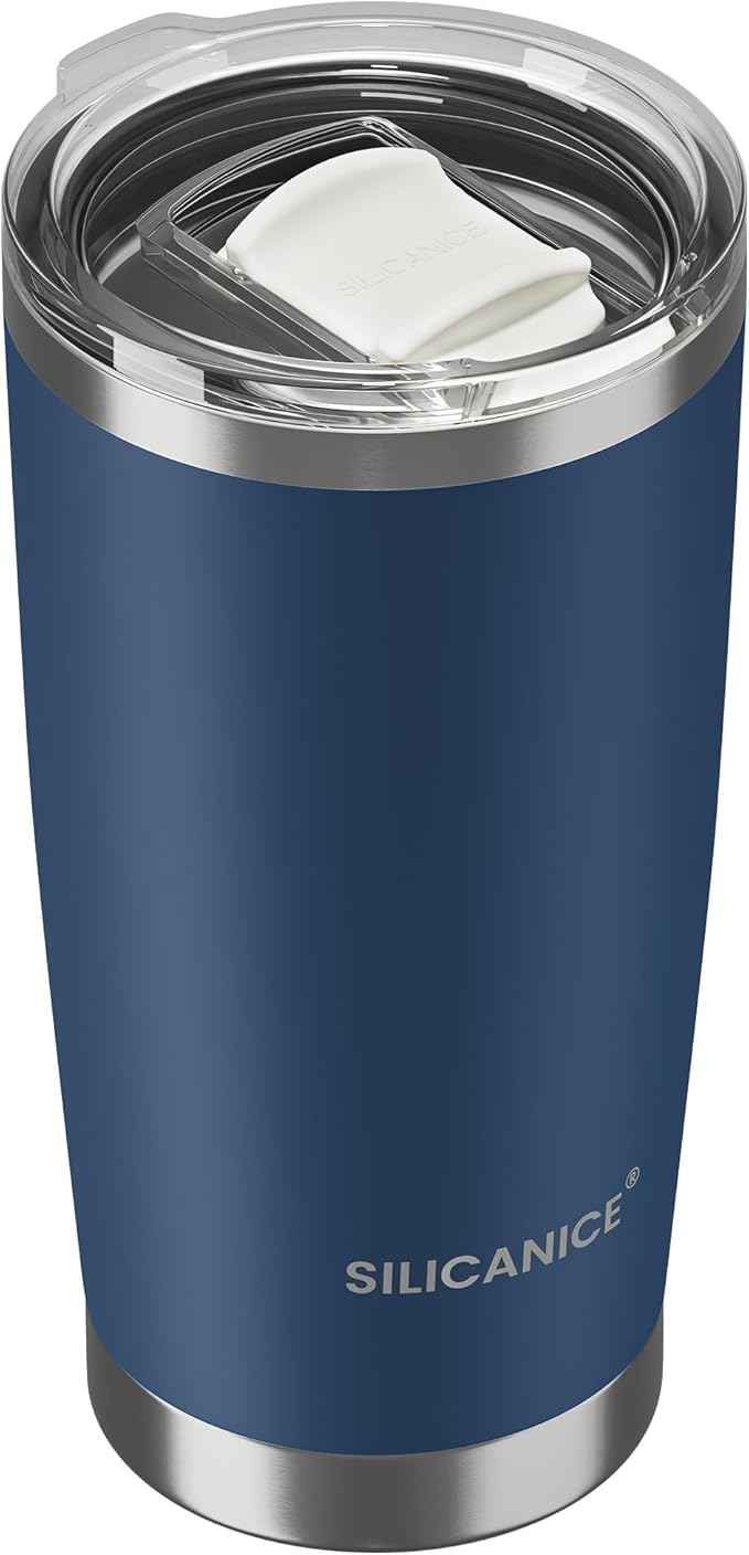 Coffee Tumbler 20 oz, Double Wall Stainless Steel Travel Coffee Mug with Removable Slider Lid, BPA Free, Car Cup Holder Compatible - Gym/Office/Travel/Home - Navy Blue