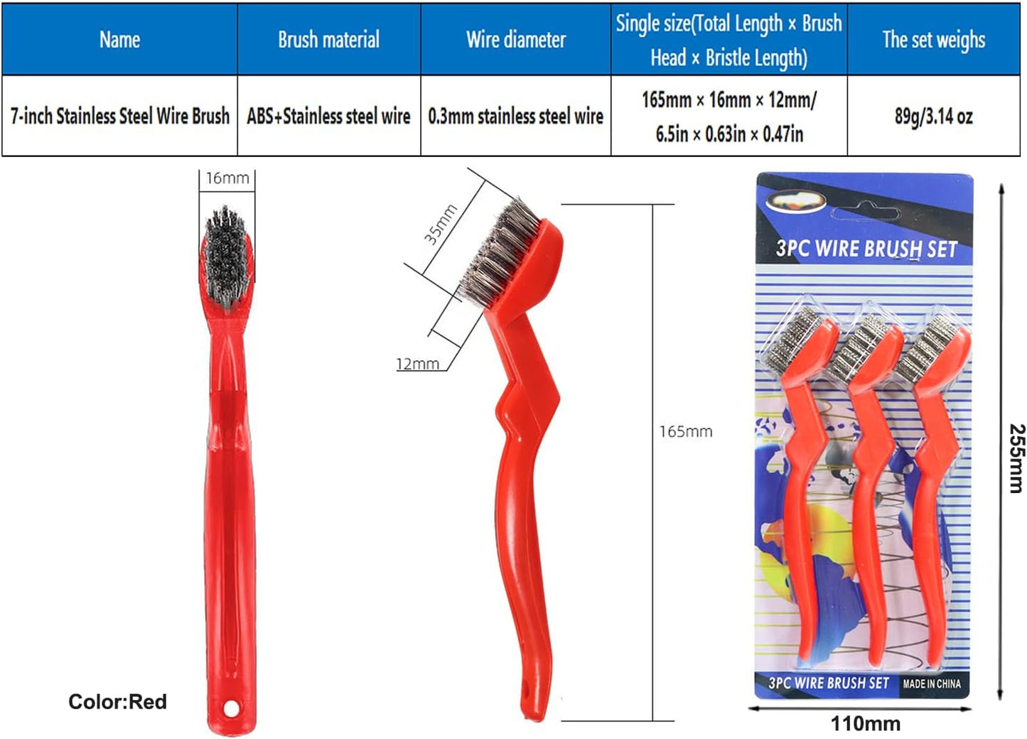 GOLDEN SMILE 3-Pack Heavy-Duty Stainless Steel Wire Brushes – 7" Ultra-Stiff 5x29 Grid (40% Denser Bristles) – Resists Bending, Rust & Grime Blaster for Industrial Cleaning