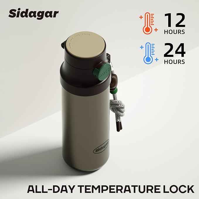 18 oz Insulated Water Bottle, Stainless Steel Travel Mug with Lid, Double Wall Vacuum Sports Water Bottle, BPA Free, Leak-Proof, Fits in Car Cup Holder, Great for Men Kid School, Brown