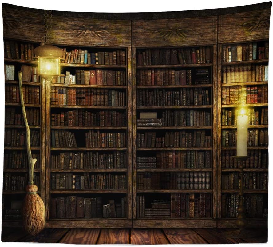 Vintage Bookshelf Tapestry Wall Hanging - Study Room Picture Art Tapestry Retro Bookshelf Wall Art Library Bohemian Hippie Wall Tapestries Bedroom College Dorm Decor XL