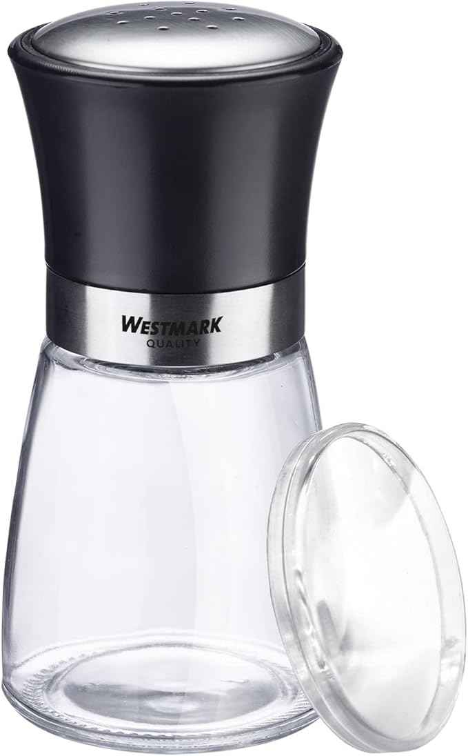 Westmark 63502260 Spice Shaker with Aroma Lid, Fine Hole Pattern, Capacity: 190 ml, Glass/Stainless Steel/Plastic, Blacky, Transparent/Black/Silver