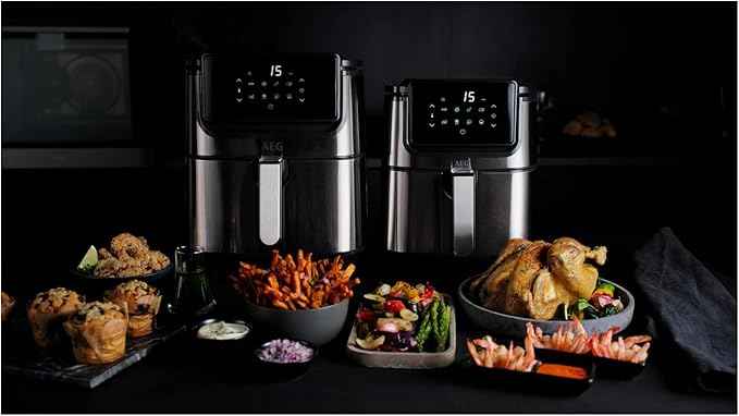 AEG AF6-1-4ST Heißluftfritteuse/Frittieren/Grillen/Braten/Backen ohne/wenig Öl / 8 Programme / 3,5 l Fassungsvermögen/spülmaschinenfest/LED Touch-Display/programmierbar/Edelstahl