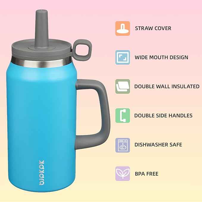 BJPKPK 50oz Insulated Tumbler with Handle Stainless Steel Travel Coffee Mug with Lid Reusable Large Water Bottle with Straw,Reef Blue