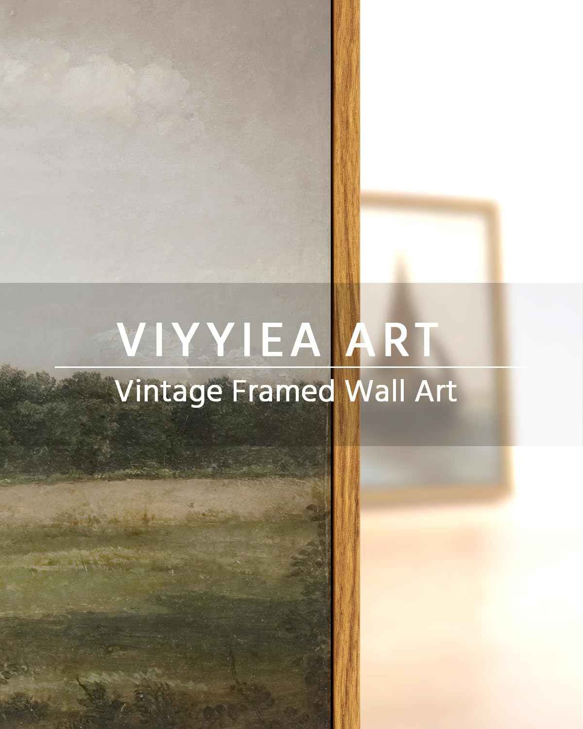 VIYYIEA Vintage Landscape Large Framed Wall Art, Nature Wilderness Scenery Paintings Decor Aesthetic, 24x36 Inch Canvas Print Artwork, Retro Farm Landscape Wall Pictures for Bedroom Living Room