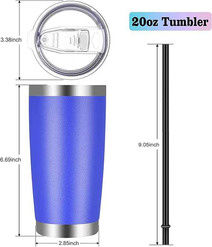 VEGOND 20oz Tumbler with Lid and Straw Stainless Steel Tumbler Cup Bulk Vacuum Insulated Double Wall Travel Coffee Mug Powder Coated Coffee Cup, Blue, 12 Pack