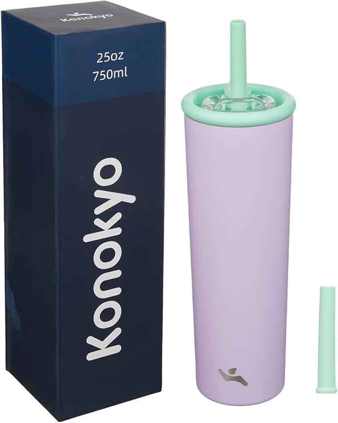 Konokyo 25oz Insulated Tumbler with Lid and Straw, Reusable Iced Coffee Cup with Lid, Travel Coffee Mug, BPA-Free, Leak-Proof and Durable, Purple