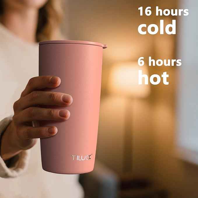 TILUCK 20 oz Insulated Tumbler with BPA-Free Lid, Stainless Steel Vacuum Travel Coffee Mug, Double Wall Coffee Tumbler（20oz，Matte CoralRed）