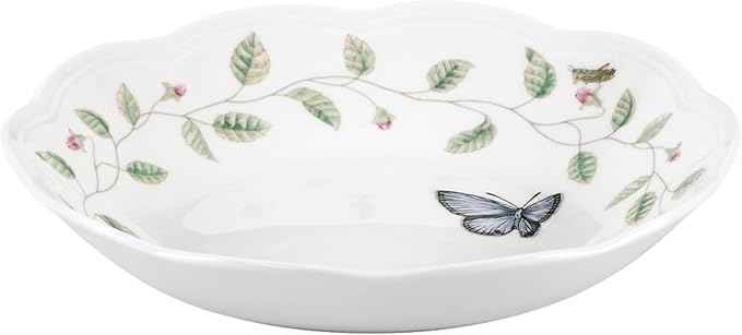 Lenox Pasta Bowls, 20oz Butterfly Meadow Pasta Bowl Set of 4, Service For 4, Porcelain, White Serving Bowls, Wide, Shallow, Lenox Butterfly Meadow Collection, Dishwasher/Microwave Safe (White 4-Piece)