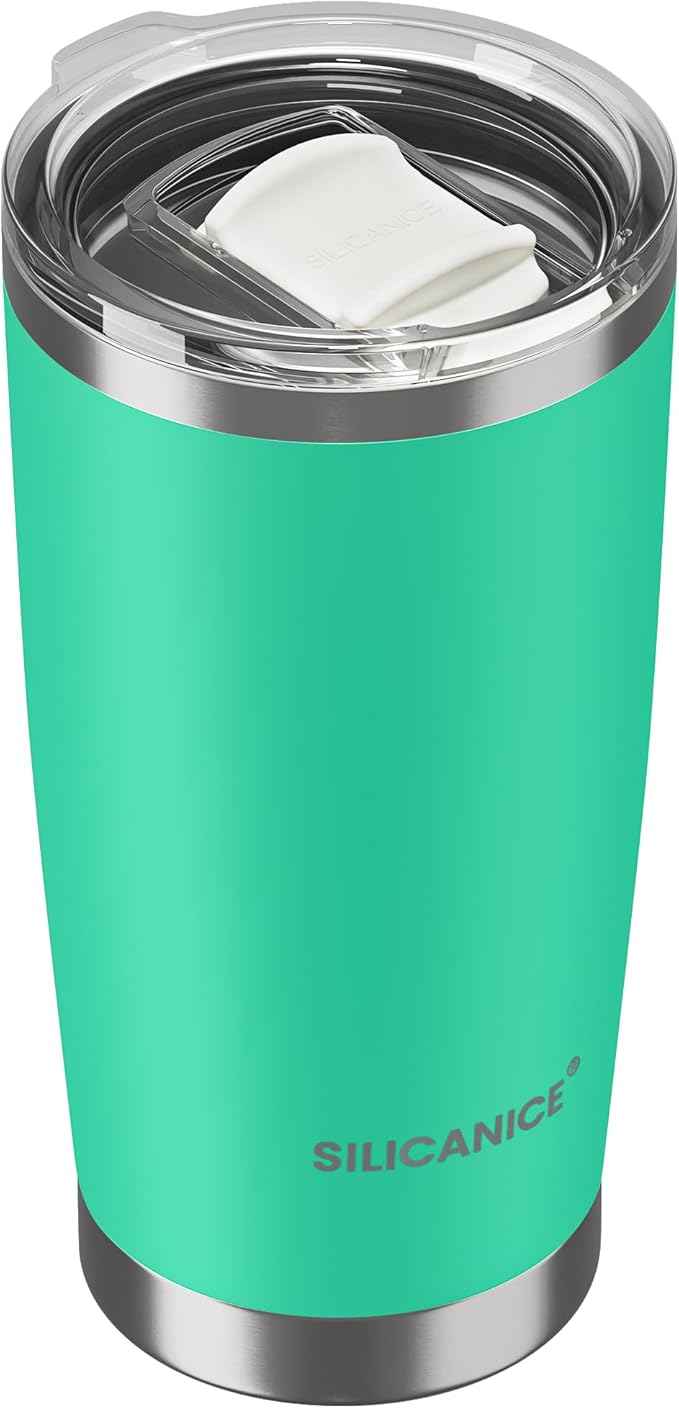 Coffee Tumbler 20 oz, Double Wall Stainless Steel Travel Coffee Mug with Removable Slider Lid, BPA Free, Car Cup Holder Compatible - Gym/Office/Travel/Home -Tropical Teal