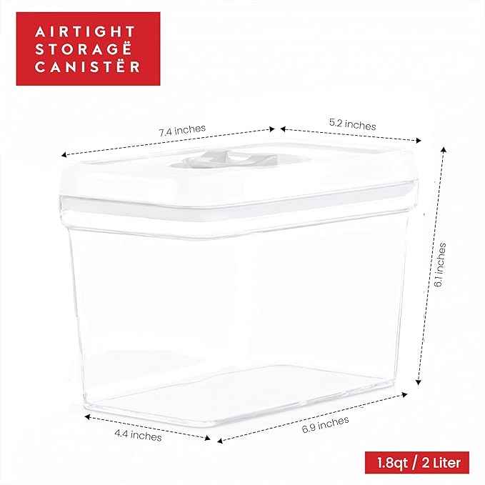 DWËLLZA KITCHEN Airtight Food Storage Containers with White Lids 2L - 4 Pc Clear Plastic Pantry Snacks Kitchen Container, Baking Supplies, 4LB Sugar & Flour Canister BPA-Free