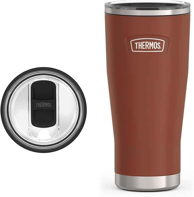 THERMOS ICON SERIES, Stainless Steel Cold Tumbler with Slide Lock, 24 Ounce, Saddle