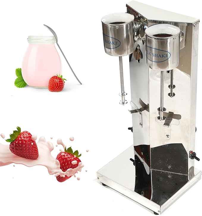 Electric Milkshake Maker, Ice Cream Mixer Machines, 110V Commercial Drink Smoothie Blender for Coffee Shops, Tea Stores to Making Fruit Tea, Coffee, Stirred Drinks (2 Head with Cup 650ml)