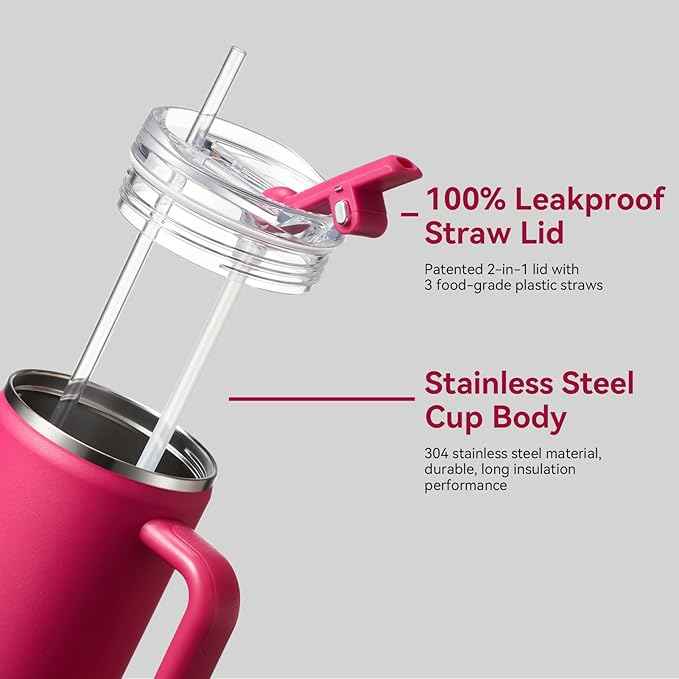 Gpeng 30 oz Tumbler with Handle, Water Bottles with Straw Lid, Insulated Stainless Steel Travel Mug Cup Holder Friendly, Keep Drinks Cold or Hot for Hours