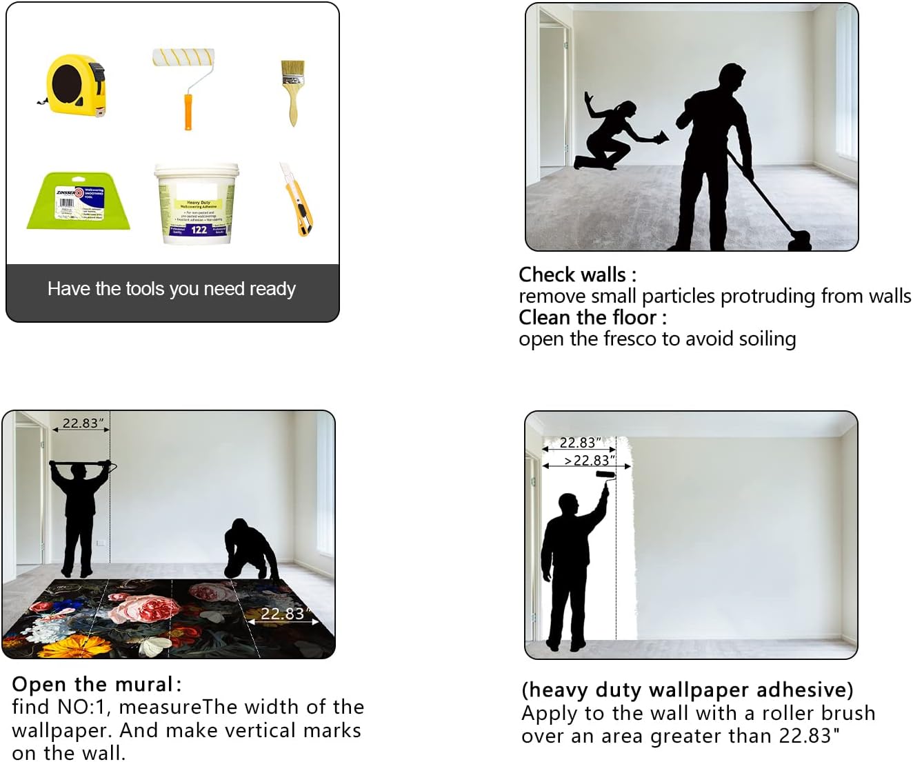 Vintage Black Flowers Mural Bedroom Peony Floral Wallpaper Room Decor Living Room tv Background Large Wall Mural - 137"x96" (Not Peel and Stick)