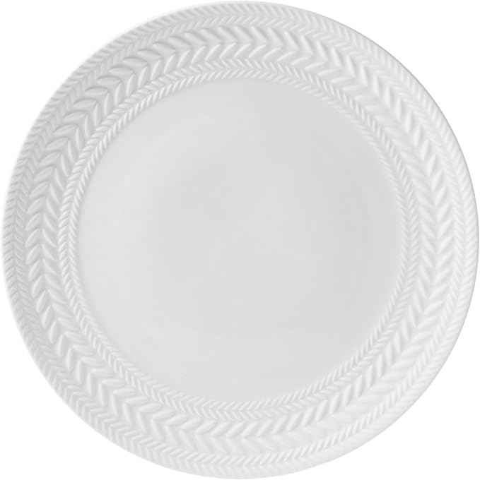Pfaltzgraff Josephine 24-Piece Dinnerware Set, Porcelain Dish Set with Embossed Basket Weave Design, Service for 8, White Plates and Bowls Sets, Microwave and Dishwasher Safe