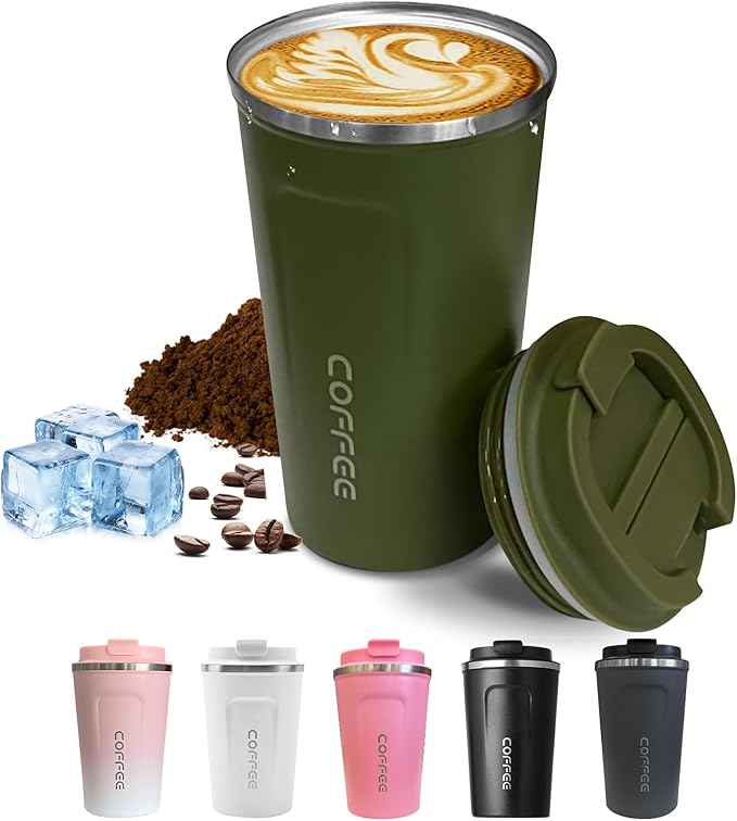 SPLMIFA Travel Coffee Mugs Leak-Proof, Reusable Coffee Cups with Lids, Stainless Steel Vacuum Insulated Coffee Tumblers, Thermal Insulation Cups for Men and Women Hot & Cold Drinks(2nd-Green, 17OZ)