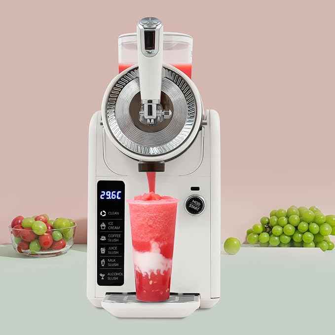 Slushie Machine, 185W Commercial Grade Frozen Drink Maker with 5 Modes + Self-Cleaning, 0.48Gal Capacity for Milkshakes Ice Cream Slushies, Home Party Restaurant Bar Use (Beige)