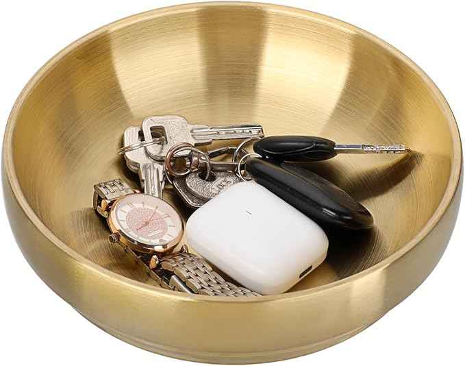 Key Bowl for Entryway Table Decorative Key Dish for Organizing Tabletop Catch All Bowl Gold Fruit Bowls for Kitchen Counter, Coffee Table,7.4 Inches