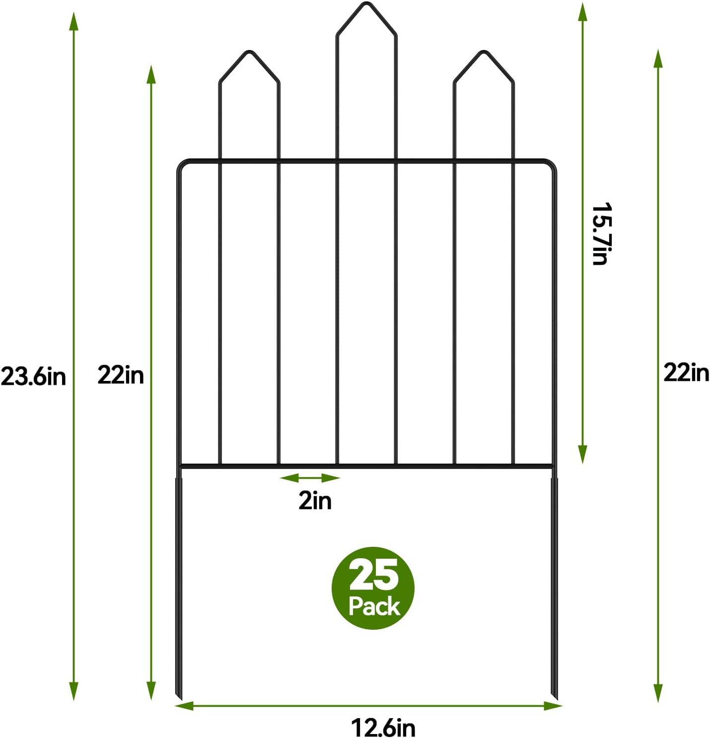 25 Pack Decorative Outdoor Garden Fence Panels 23.6in(H) X 26ft(L), No Dig Metal Animal Barrier Fence, Rustproof Wire Border Fencing for Yard Patio Landscape Dog Fence, Outdoor Decor
