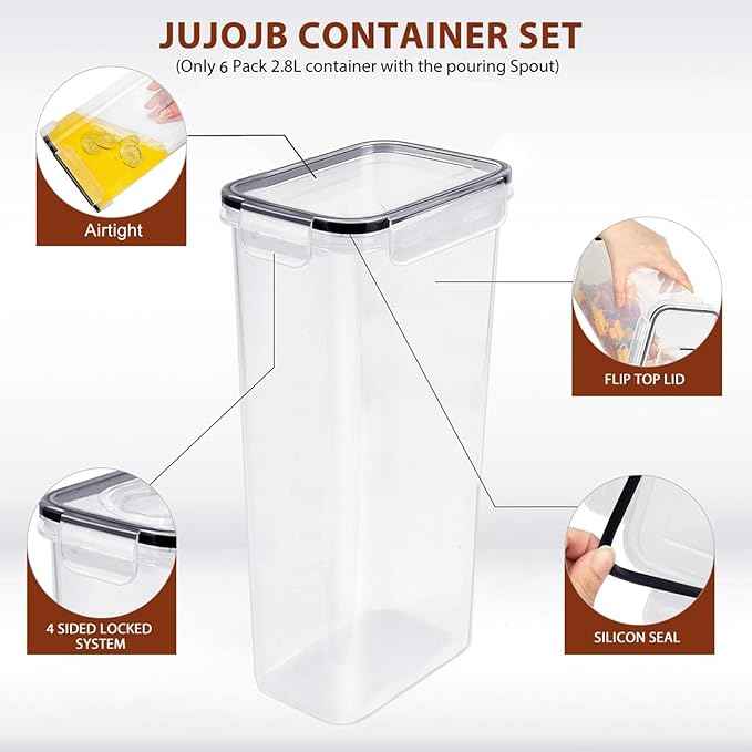 JUJOJB Airtight Food Storage Containers Set with Lids - 30 pack, BPA Free Plastic Kitchen and Pantry Organization, Plastic Leak-proof Canisters for Cereal Flour & Sugar - Labels & Marker