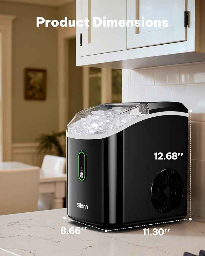 Silonn Nugget Ice Maker Countertop, Pellet Ice Machine with Self-Cleaning Function, Sonic Ice Maker Produces 33lbs of Chewable Ice in 24 Hours, Ideal for Home Kitchen and Office (Black)