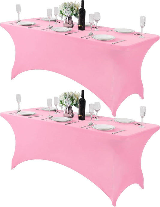 2Pack Spandex Table Cover for 6Ft or 4fT or 8ft Table Universal Fitted Stretch Tablecloth for Party, Banquet, Wedding and Events-Pink