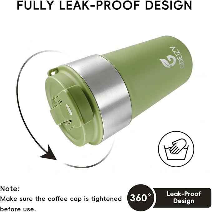 Insulated Coffee Mug, 17oz Stainless Steel Travel Mug with Flip-Top Straw Lid, Leak Proof Vacuum Insulated Tumbler, Reusable Coffee Cup for Hot & Cold Drinks, Avocado Green