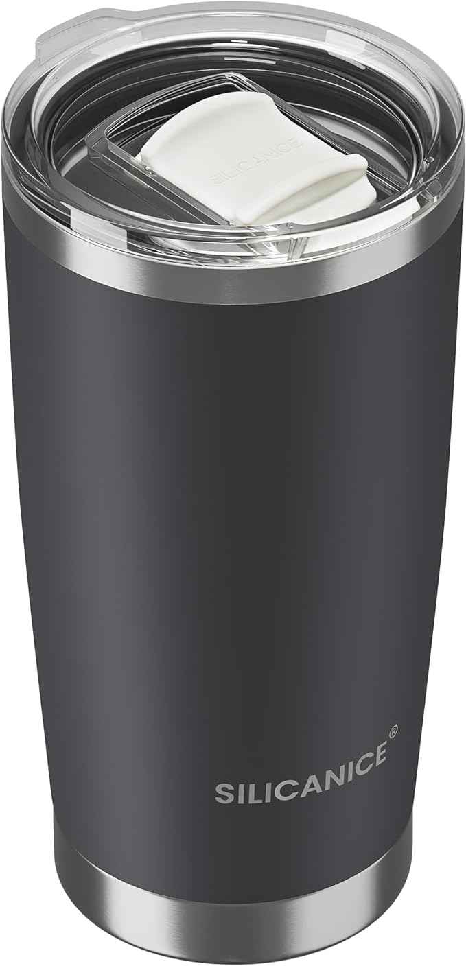 Coffee Tumbler 20 oz, Double Wall Stainless Steel Travel Coffee Mug with Removable Slider Lid, BPA Free, Car Cup Holder Compatible - Gym/Office/Travel/Home - Gray