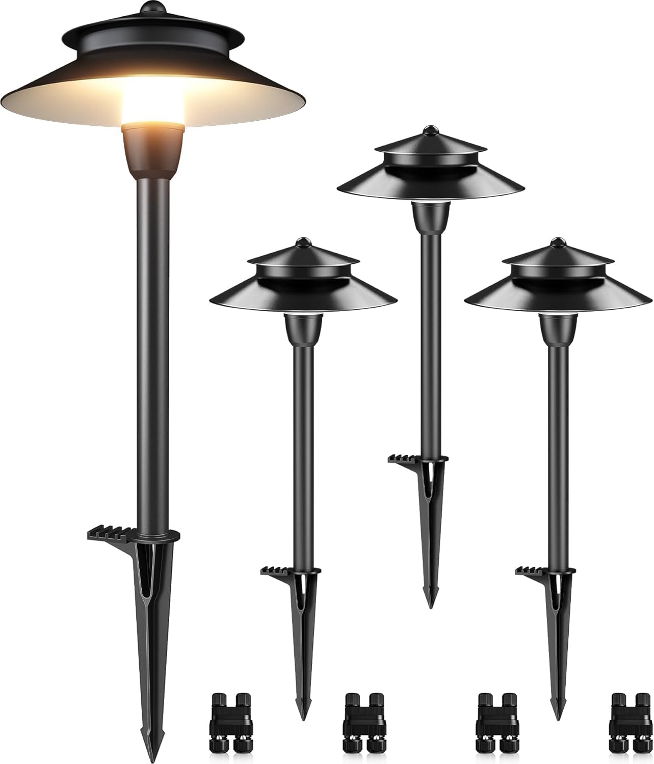 SUNVIE 3W Low Voltage Pathway Lights Wired Landscape Path Lights Outdoor Low Voltage Landscape Lighting 3000k Waterproof LED Landscape Lights with Connector for Garden Walkway, 4 Pack