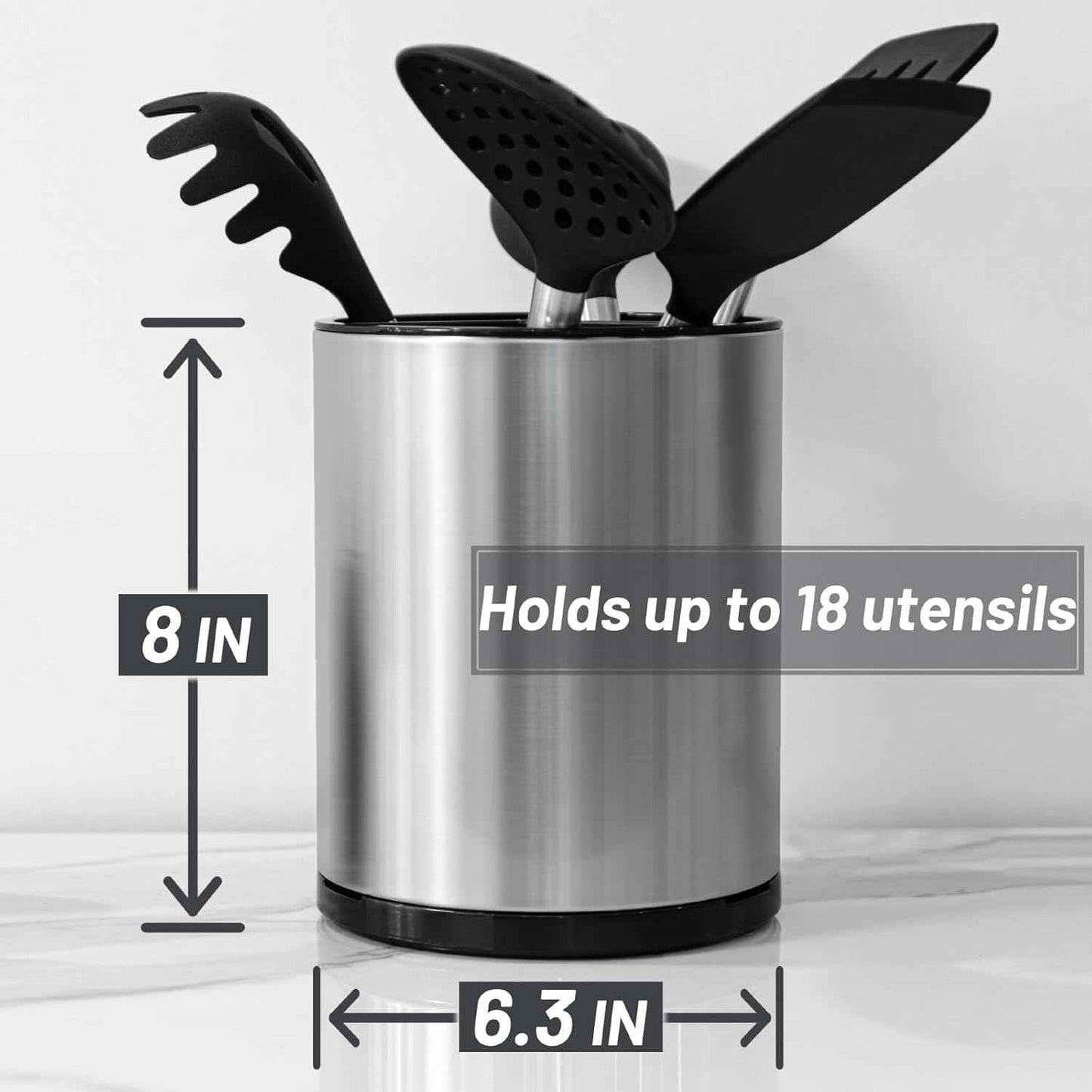 Kitchen Utensil Holder for Countertop 360° Rotating Utensil Caddy Extra Large Utensil Crock Cooking Utensil Holder for Kitchen Counter