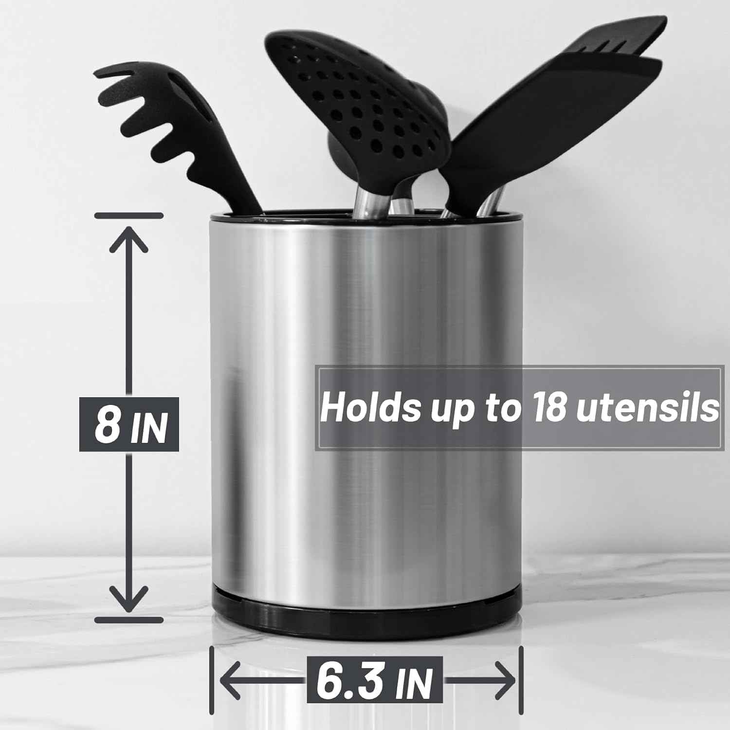 Kitchen Utensil Holder for Countertop 360° Rotating Utensil Caddy Extra Large Utensil Crock Cooking Utensil Holder for Kitchen Counter
