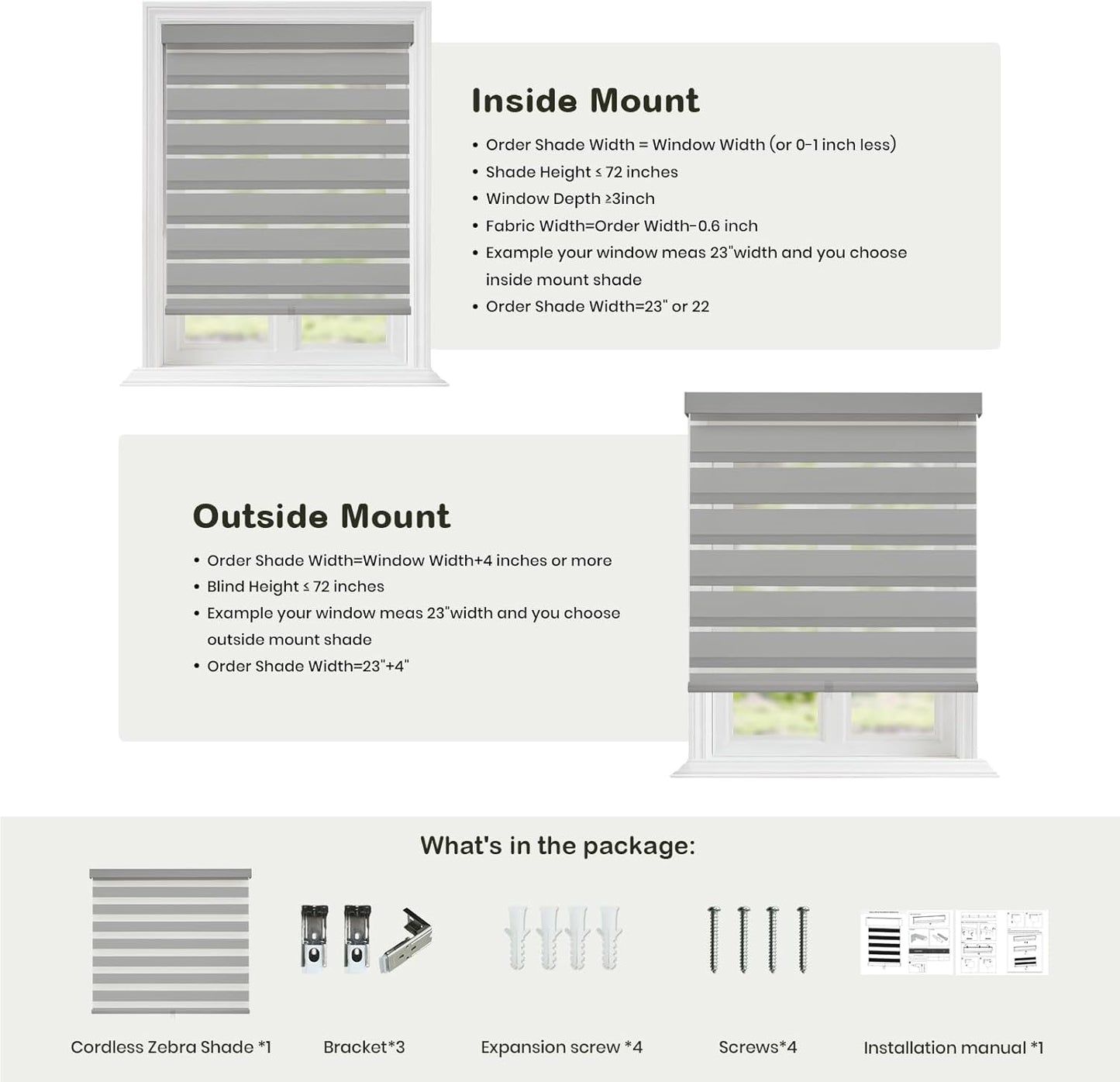 Cordless Zebra Blinds for Windows,Free-Stop Roller Zebra Shades,Light Filtering Blinds for Indoor Windows with Upgraded Cassette,Pull Down Privacy Window Shades for Home (31" W x 72" H, Grey)