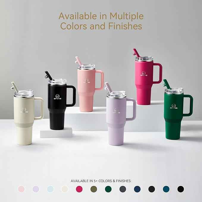 Gpeng 30/40/50 oz Tumbler with Handle, Water Bottles with Straw Lid, Insulated Stainless Steel Travel Mug Cup Holder Friendly, Keep Drinks Cold or Hot for Hours